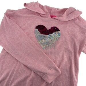 Betsey Johnson‎ Kids Girl's Pink Sequin Heart Tie Bottom Hoodie Sweatshirt XL
